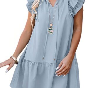 Chic Light Blue Ruffle Mini Dress